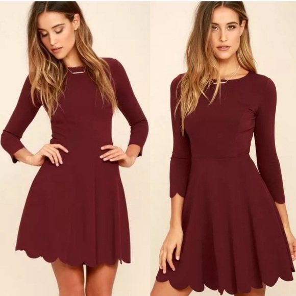 Lulus Dresses & Skirts - BOGO Beautiful Lulus Burgundy Scallop Skater Dress